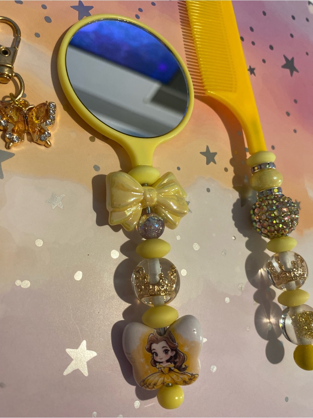 Set of Princess Hand Mirror and Comb New Disney Bella Butterfly